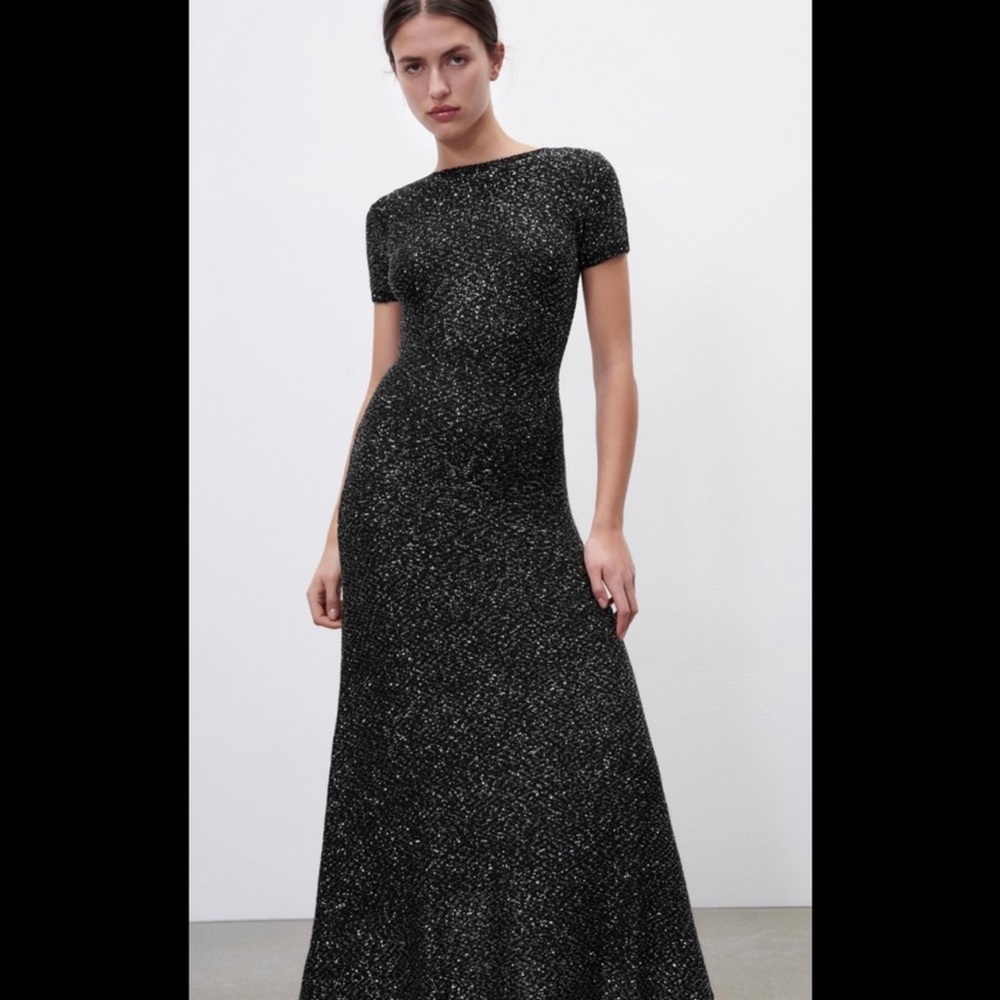 ZARA NWT LIMITED EDITION SEQUIN KNIT DRESS - BLACK - Picture 12 of 13